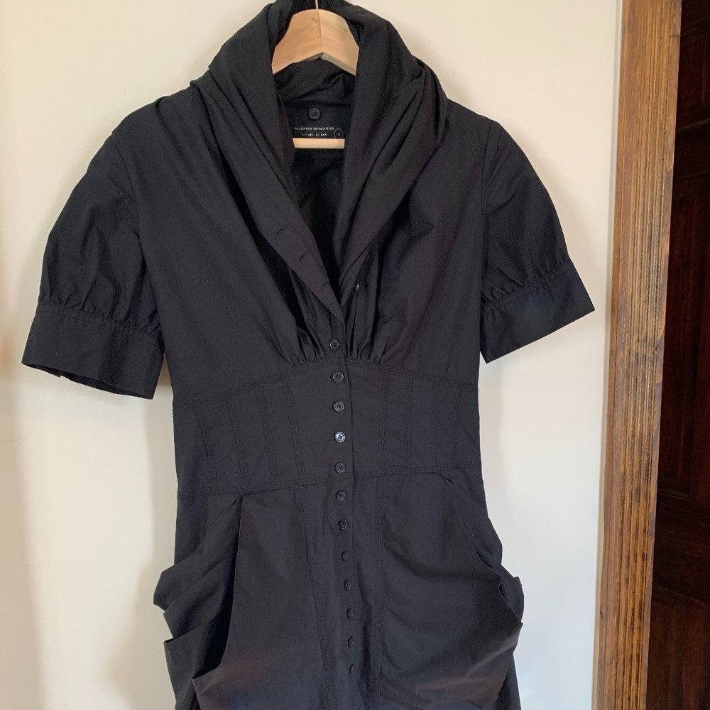 Vintage All Saints Black “Kitty” Shirt Dress with Bustle